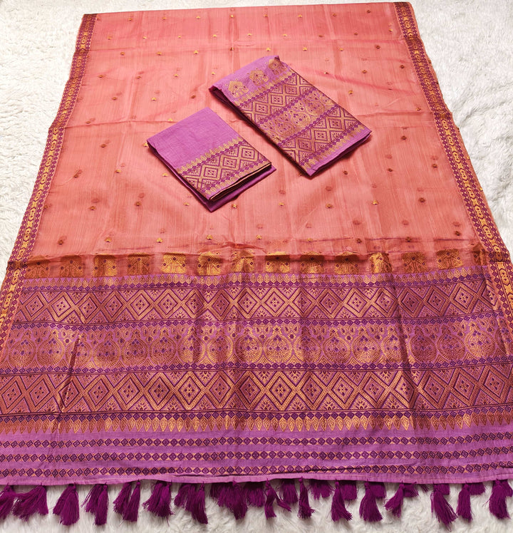 Ready-To-Wear Copper Jari Super Cotton Mekhela Art-Nuni Sador