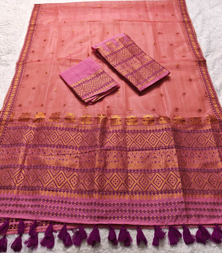 Ready-To-Wear Copper Jari Super Cotton Mekhela Art-Nuni Sador