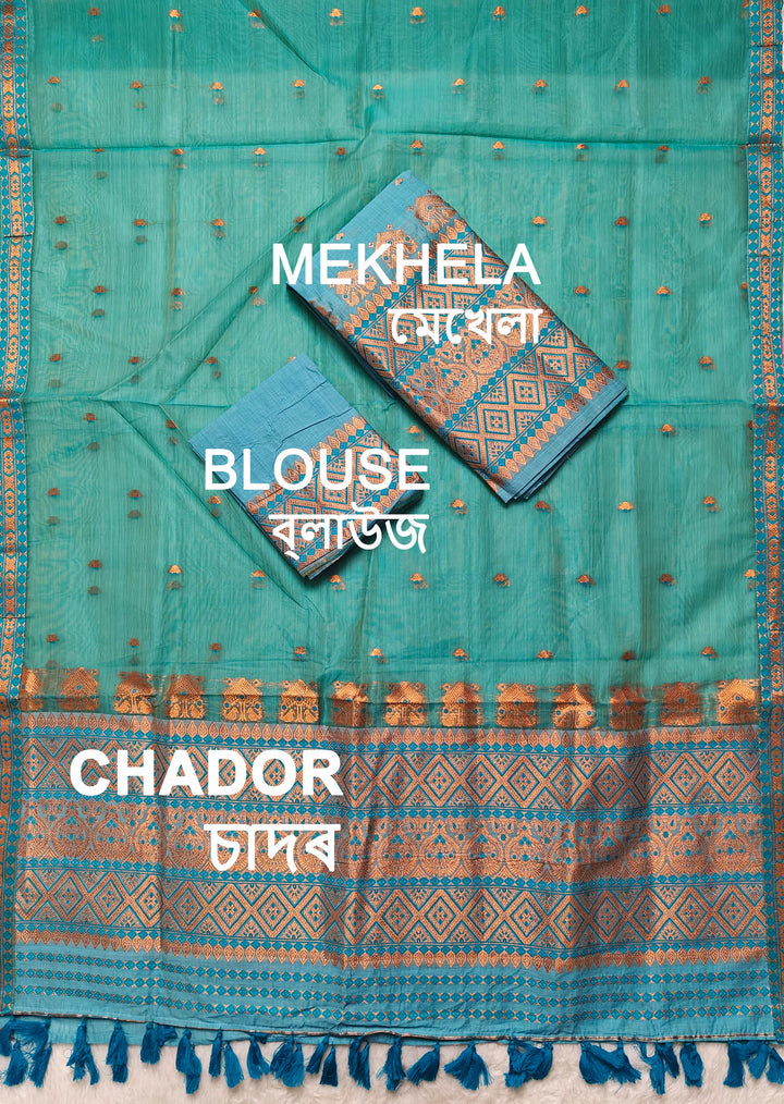 Ready-To-Wear Copper Jari Super Cotton Mekhela Art-Nuni Sador