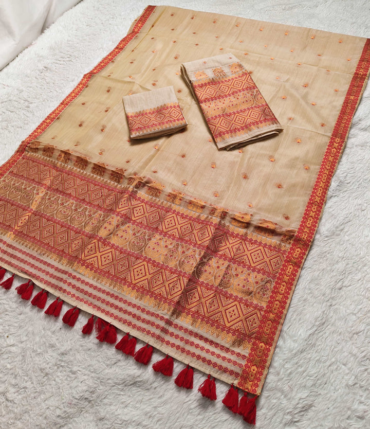Ready-To-Wear Copper Jari Super Cotton Mekhela Art-Nuni Sador