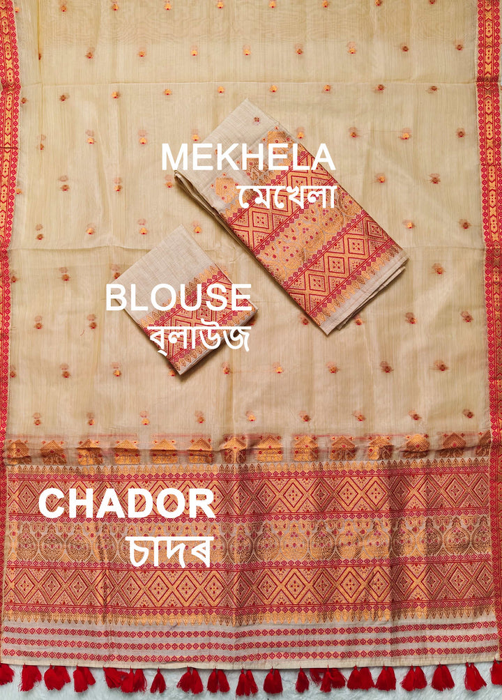 Ready-To-Wear Copper Jari Super Cotton Mekhela Art-Nuni Sador