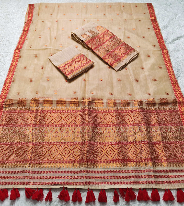 Ready-To-Wear Copper Jari Super Cotton Mekhela Art-Nuni Sador