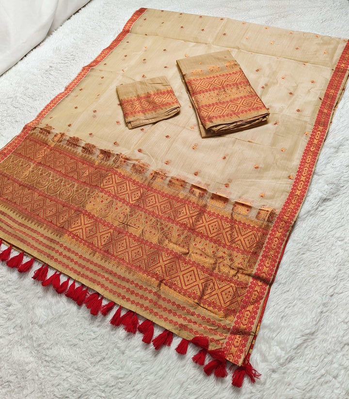 Ready-To-Wear Copper Jari Super Cotton Mekhela Art-Nuni Sador