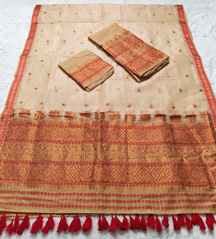 Ready-To-Wear Copper Jari Super Cotton Mekhela Art-Nuni Sador