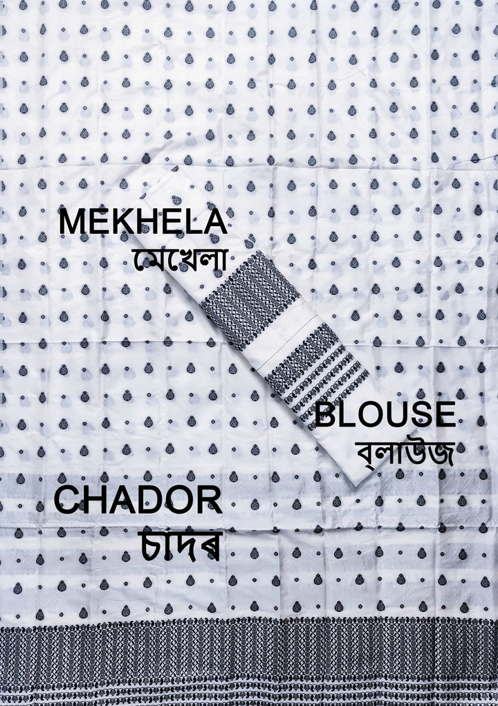 Small Buti Dhaga Work White Mix Set Mekhela Sador