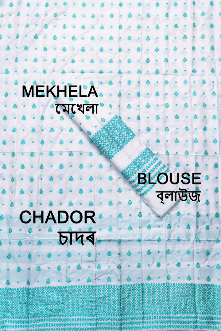 Small Buti Dhaga Work White Mix Set Mekhela Sador