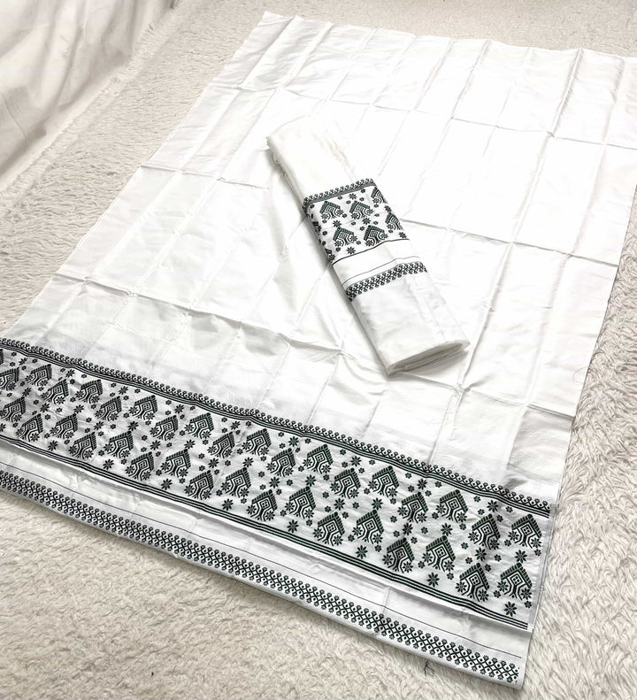 Dhaga Work Plain White Mix Set Mekhela Sador