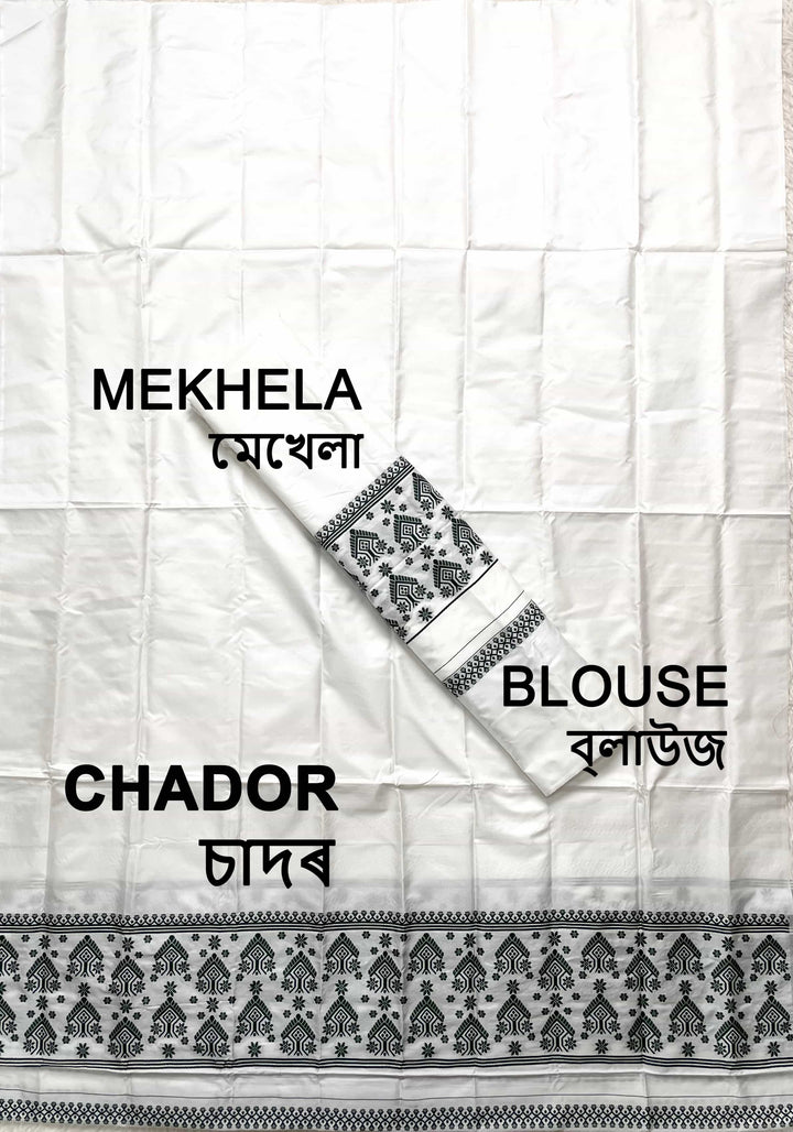 Dhaga Work Plain White Mix Set Mekhela Sador
