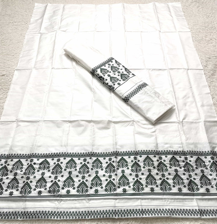 Dhaga Work Plain White Mix Set Mekhela Sador