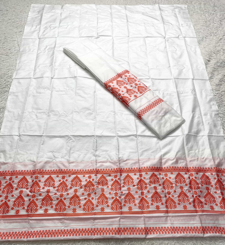 Dhaga Work Plain White Mix Set Mekhela Sador