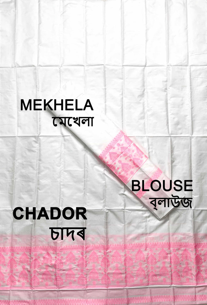 Dhaga Work Plain White Mix Set Mekhela Sador