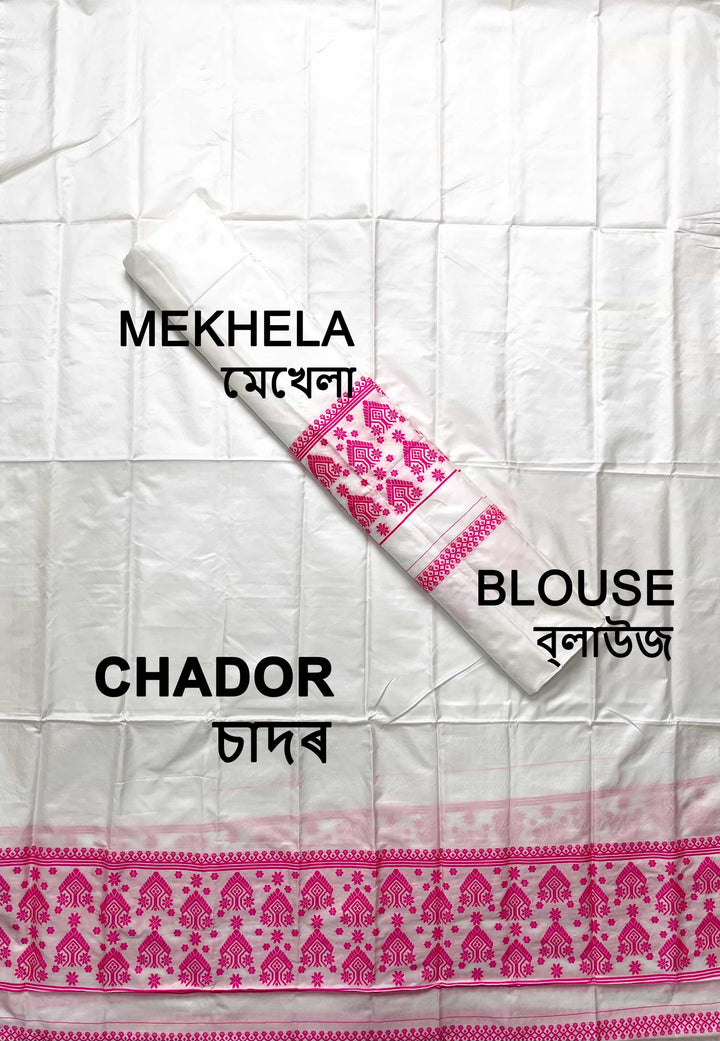 Dhaga Work Plain White Mix Set Mekhela Sador