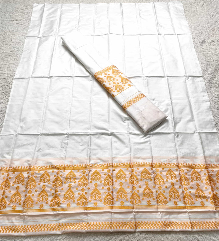 Dhaga Work Plain White Mix Set Mekhela Sador