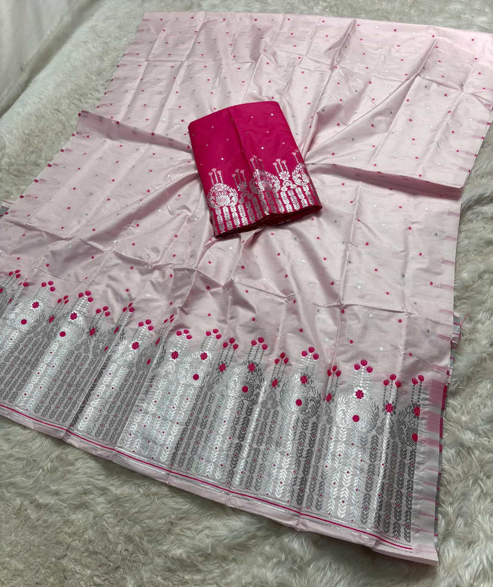 Silver Jari - Dhaga Mina - Contrast Mix Set Mekhela Sador