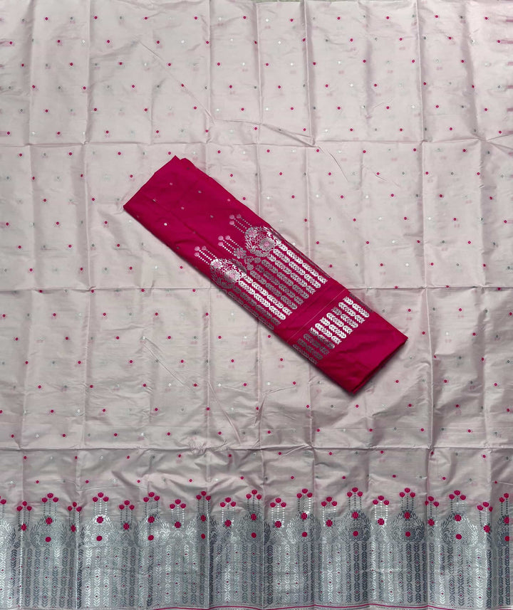 Silver Jari - Dhaga Mina - Contrast Mix Set Mekhela Sador