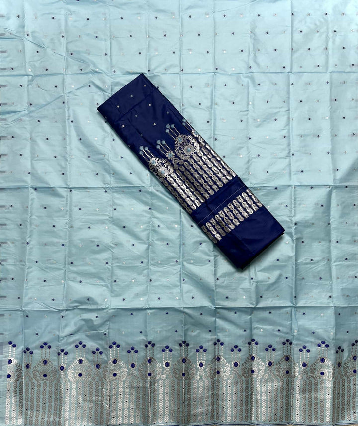 Silver Jari - Dhaga Mina - Contrast Mix Set Mekhela Sador