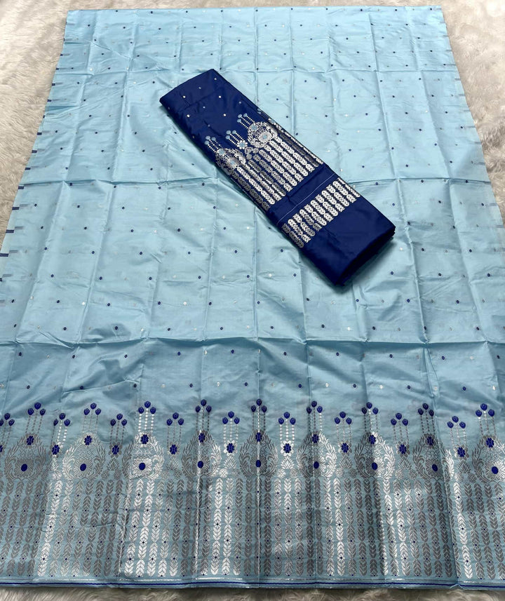 Silver Jari - Dhaga Mina - Contrast Mix Set Mekhela Sador