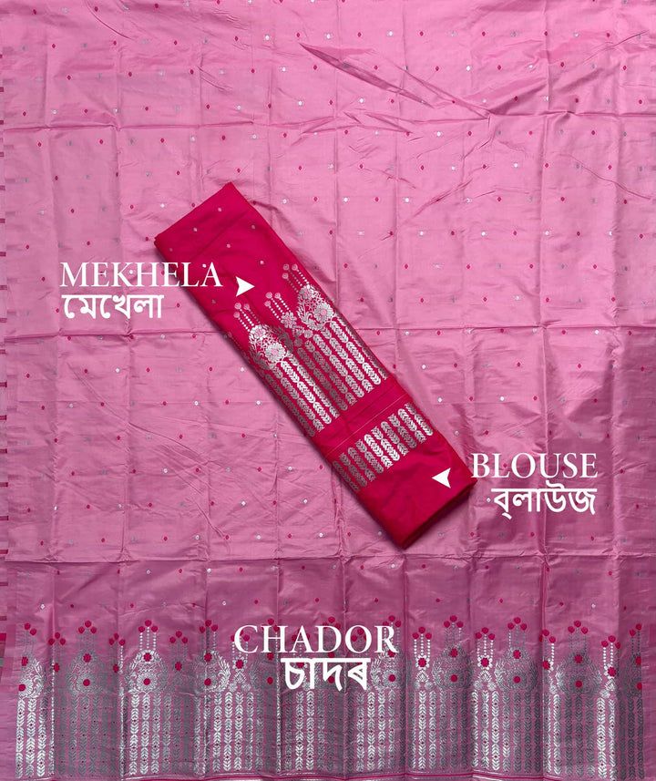 Silver Jari - Dhaga Mina - Contrast Mix Set Mekhela Sador