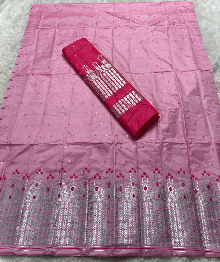 Silver Jari - Dhaga Mina - Contrast Mix Set Mekhela Sador
