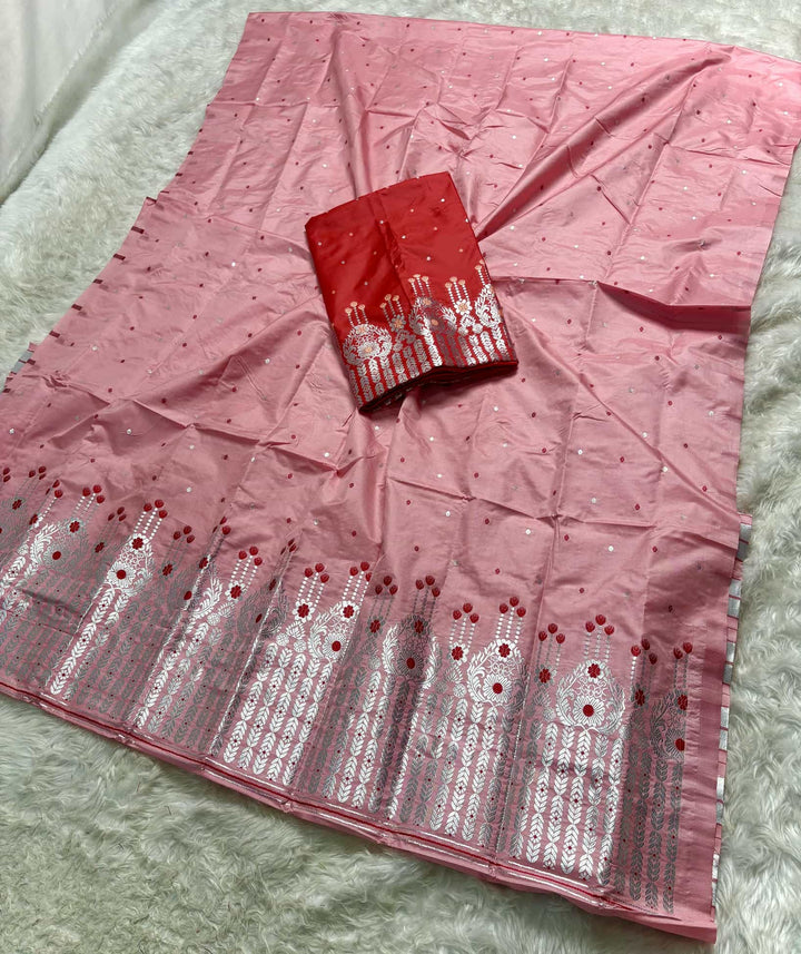 Silver Jari - Dhaga Mina - Contrast Mix Set Mekhela Sador