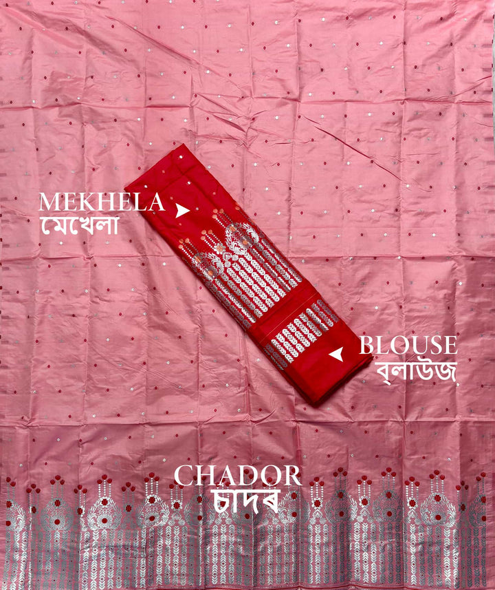 Silver Jari - Dhaga Mina - Contrast Mix Set Mekhela Sador
