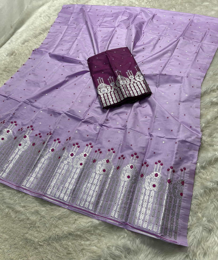 Silver Jari - Dhaga Mina - Contrast Mix Set Mekhela Sador