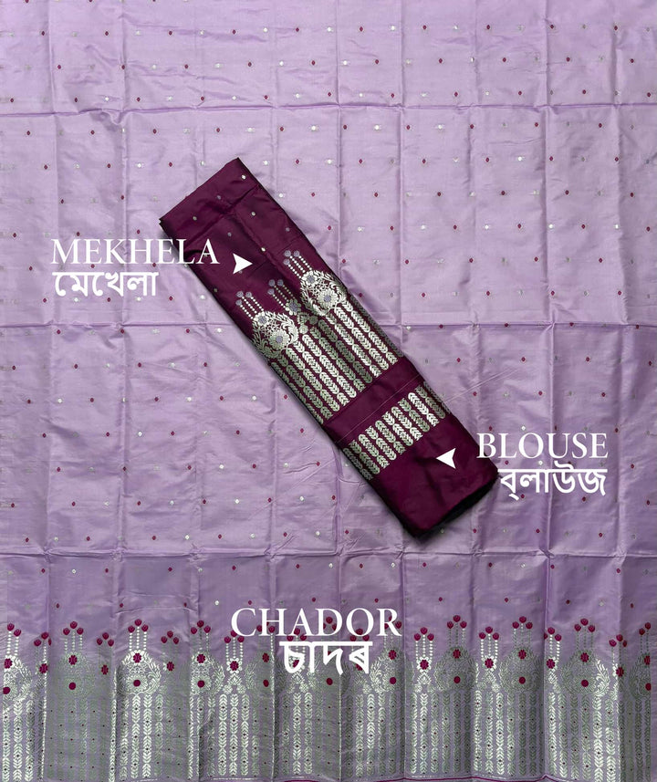 Silver Jari - Dhaga Mina - Contrast Mix Set Mekhela Sador