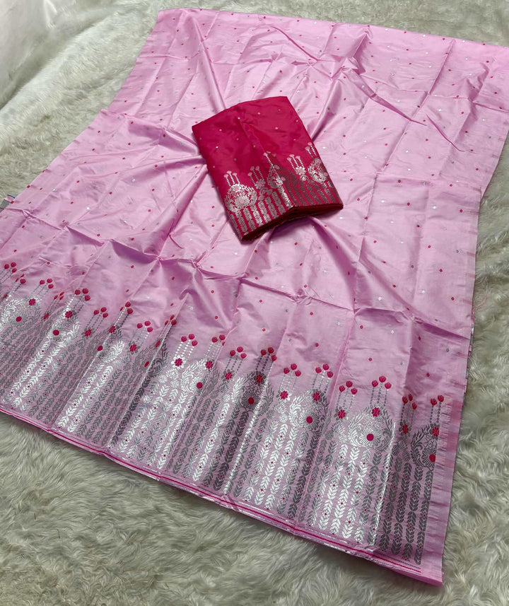 Silver Jari - Dhaga Mina - Contrast Mix Set Mekhela Sador