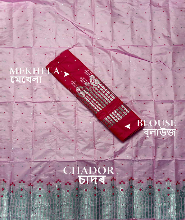 Silver Jari - Dhaga Mina - Contrast Mix Set Mekhela Sador