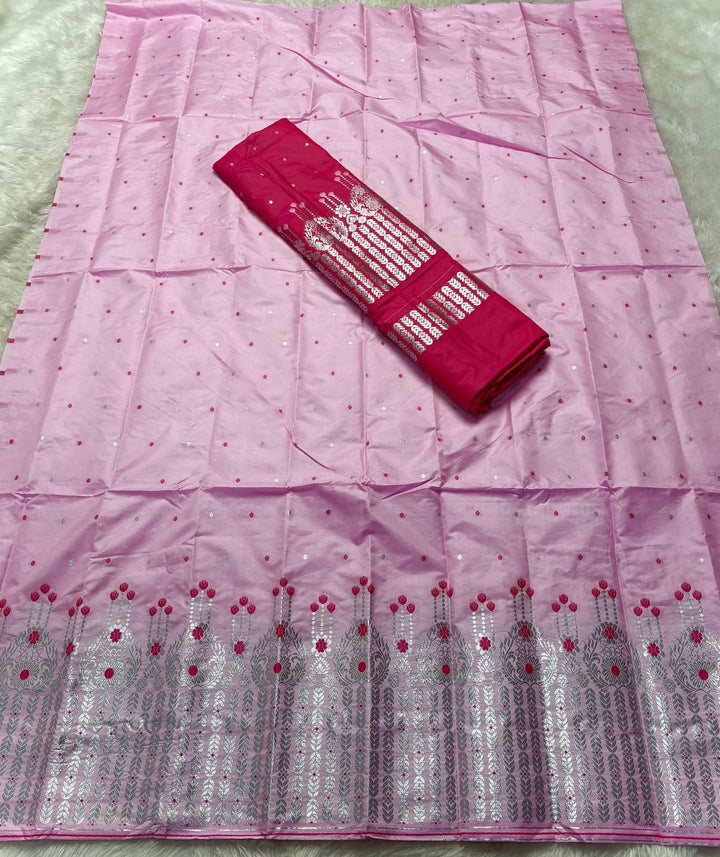 Silver Jari - Dhaga Mina - Contrast Mix Set Mekhela Sador