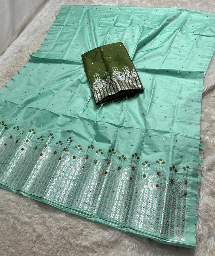 Silver Jari - Dhaga Mina - Contrast Mix Set Mekhela Sador