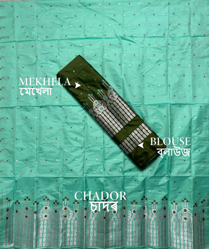 Silver Jari - Dhaga Mina - Contrast Mix Set Mekhela Sador