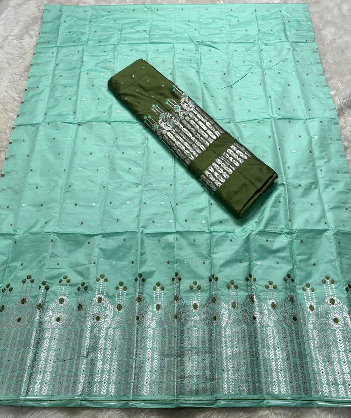 Silver Jari - Dhaga Mina - Contrast Mix Set Mekhela Sador