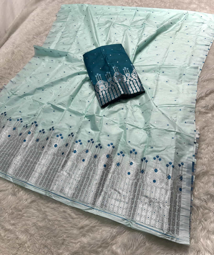 Silver Jari - Dhaga Mina - Contrast Mix Set Mekhela Sador