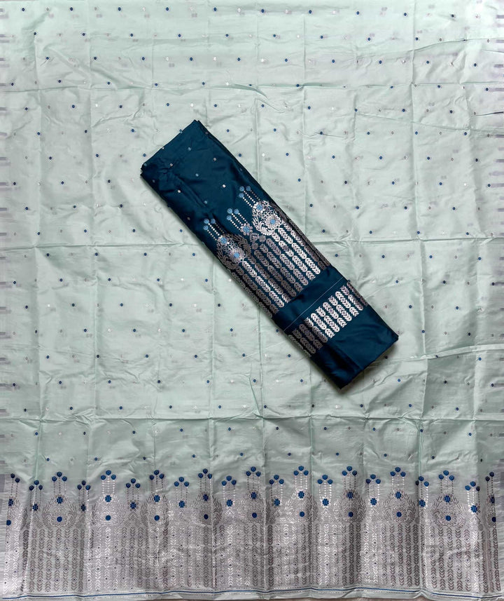 Silver Jari - Dhaga Mina - Contrast Mix Set Mekhela Sador