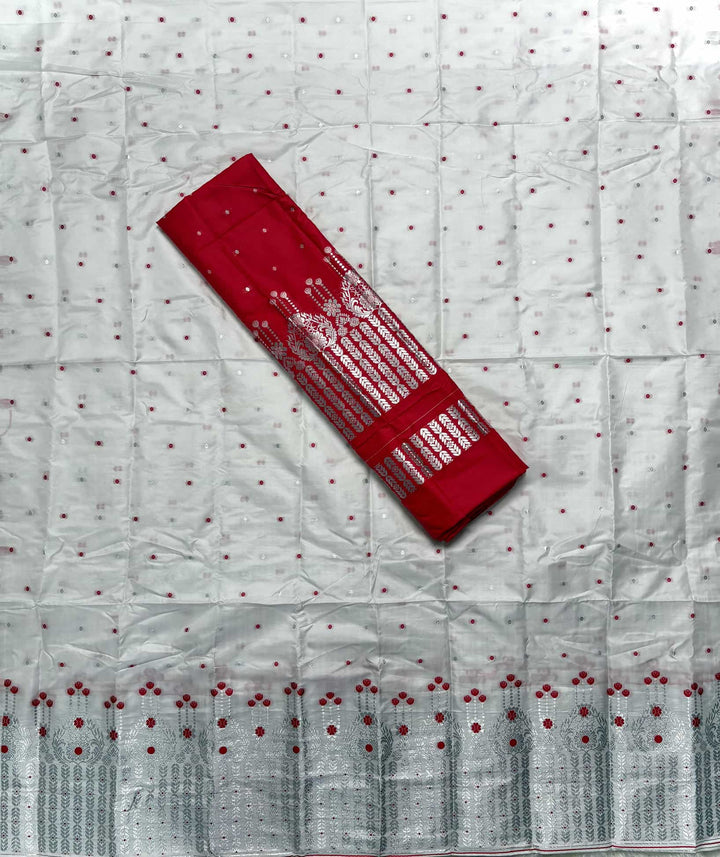 Silver Jari - Dhaga Mina - Contrast Mix Set Mekhela Sador