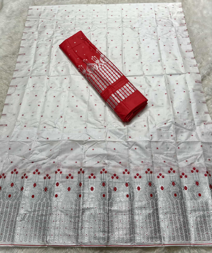 Silver Jari - Dhaga Mina - Contrast Mix Set Mekhela Sador