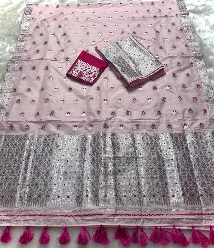 Ready-To-Wear Pink Mix Set Mekhela Sador - Contrast Rani Blouse