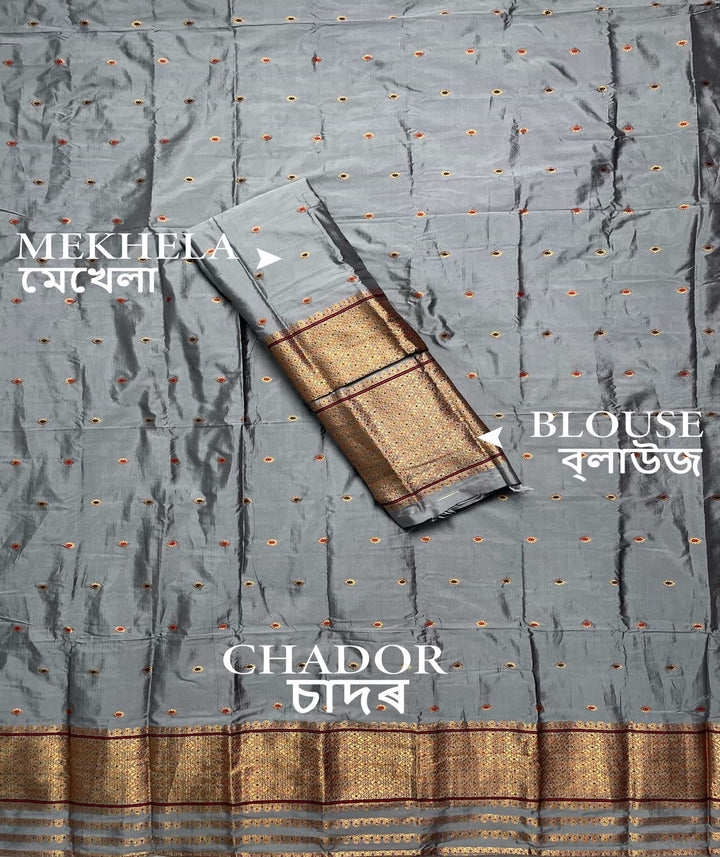 Copper Jari - Dhaga Mina - Mix Set Mekhela Sador