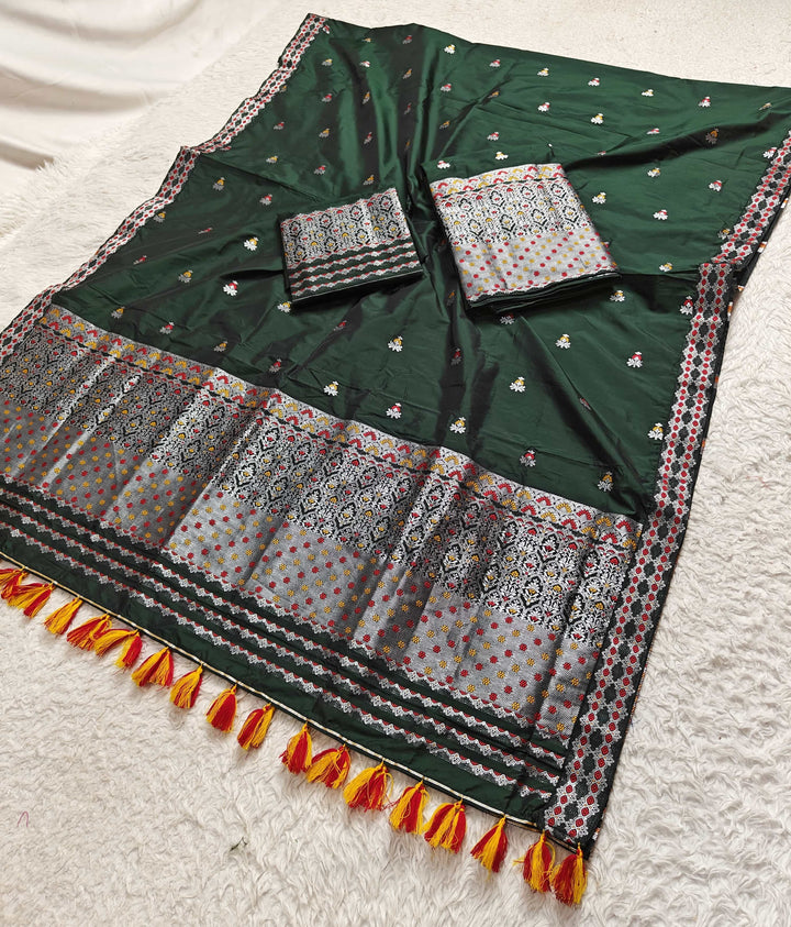 Ready-To-Wear Silver Jari Mix Set Mekhela Sador