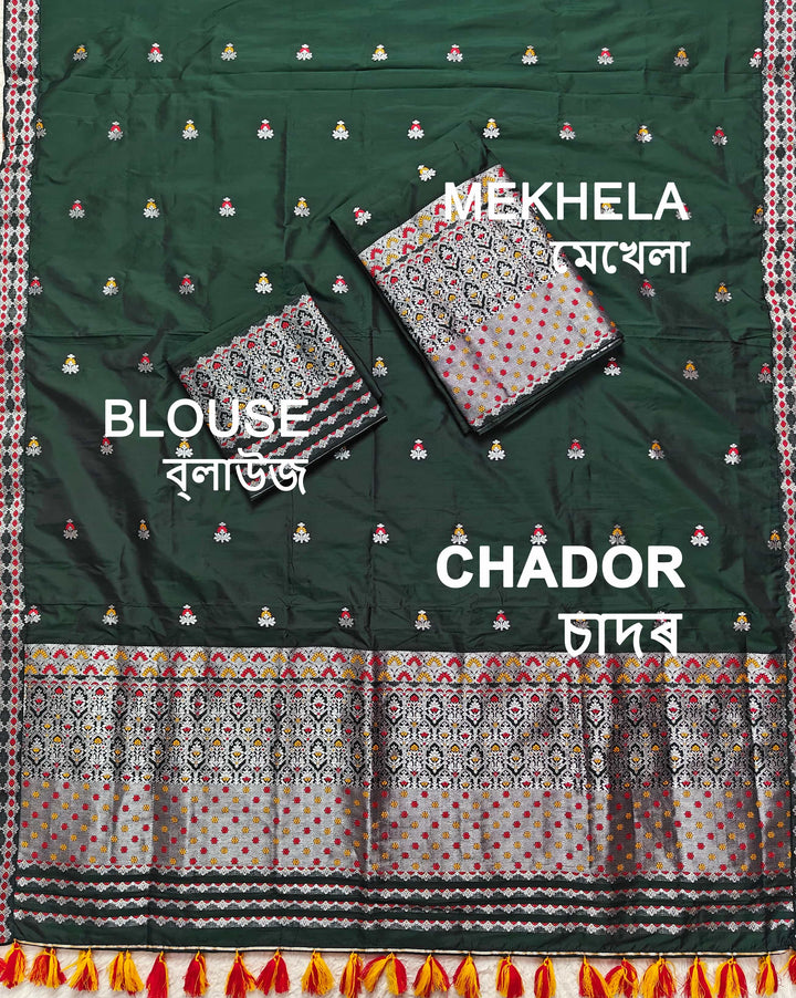 Ready-To-Wear Silver Jari Mix Set Mekhela Sador
