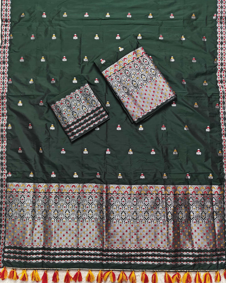 Ready-To-Wear Silver Jari Mix Set Mekhela Sador