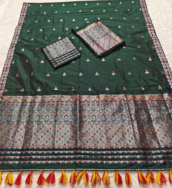 Ready-To-Wear Silver Jari Mix Set Mekhela Sador