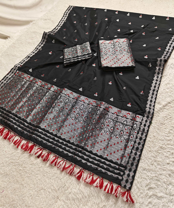 Ready-To-Wear Silver Jari Mix Set Mekhela Sador