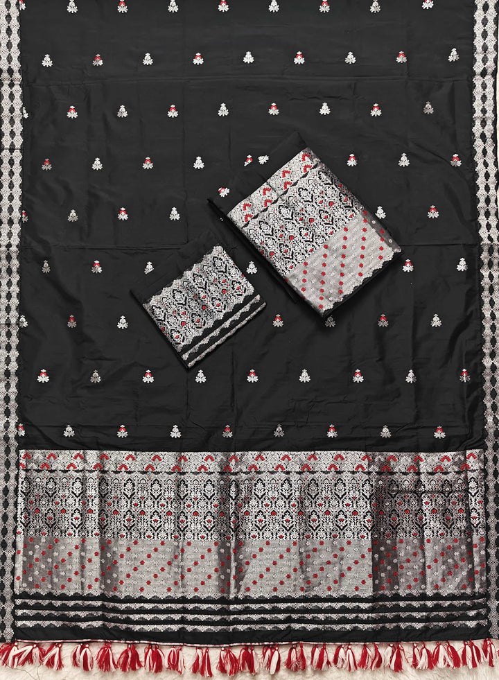Ready-To-Wear Silver Jari Mix Set Mekhela Sador