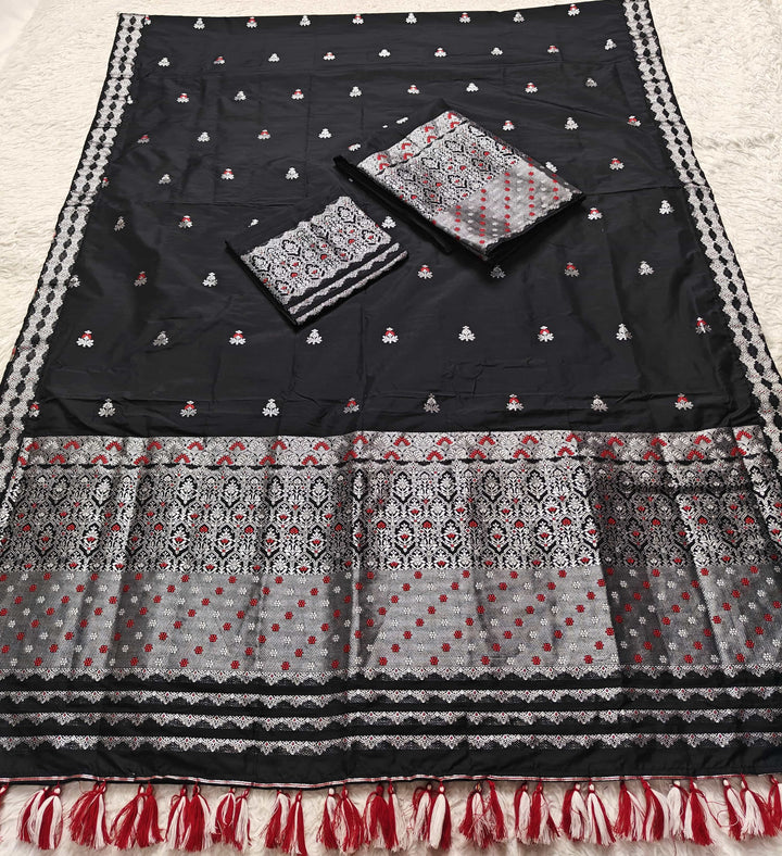 Ready-To-Wear Silver Jari Mix Set Mekhela Sador