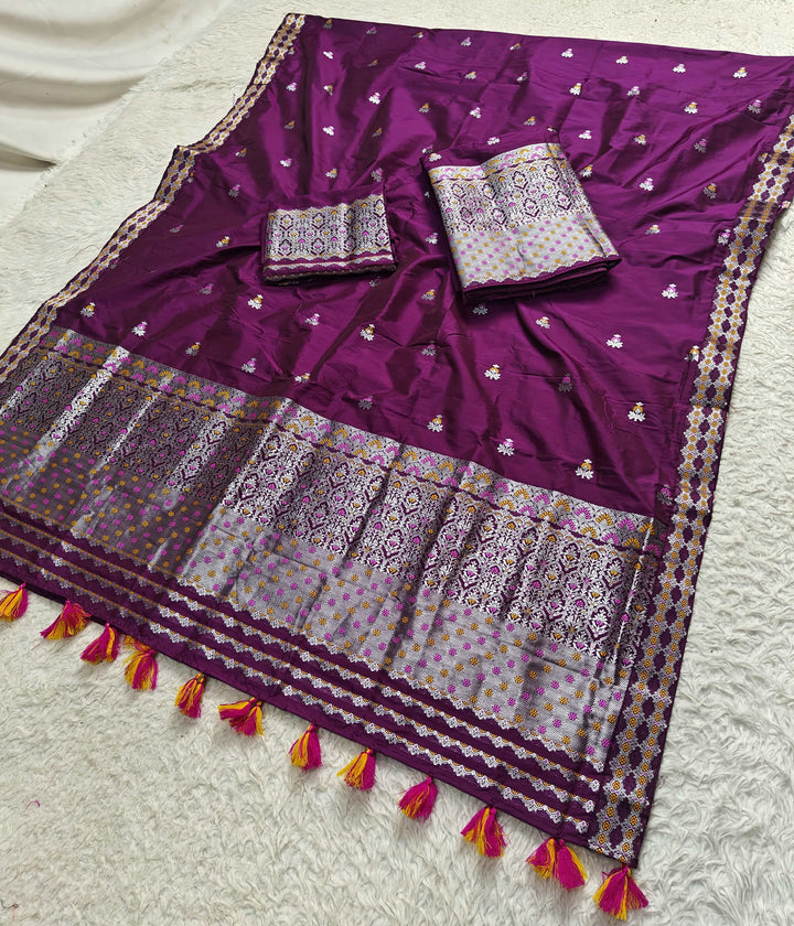 Ready-To-Wear Silver Jari Mix Set Mekhela Sador