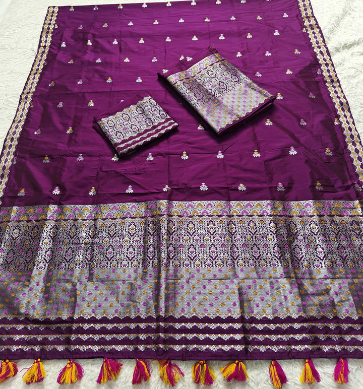 Ready-To-Wear Silver Jari Mix Set Mekhela Sador