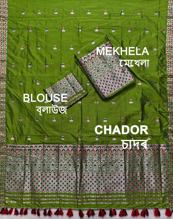 Ready-To-Wear Silver Jari Mix Set Mekhela Sador