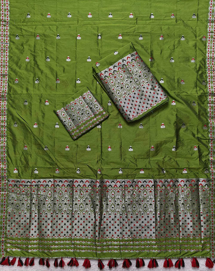 Ready-To-Wear Silver Jari Mix Set Mekhela Sador